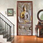 3d porte muraux auto - adh�sif stickers - statue de bouddha - vinyle �tanche porte autocollants pour ...
