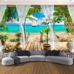 3d stro balcon plage vue sur la mer peintures murales mur tissu moderne salon chambre dcor murale ...