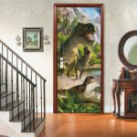 3d stickers porte trompe loeil poster papier peint 3d dinosaure animal cr�atif stickers muraux pvc auto ...