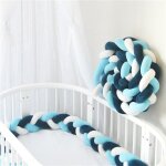 3m tour de lit coussin serpent coussin tress� pare - chocs velours protection b�b� - blanc + bleu + bleu ...