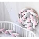 3m tour de lit coussin serpent coussin tress pare - chocs velours protection bb (blanc + gris + rose) ...