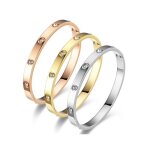 Bracelet love en acier inoxydable plaqu� or 18k avec zircone cubique - 3 pi�ces