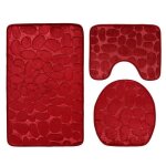 3pcs kit tapis de bain - housse couvercle contour wc tapis de sol - rouge