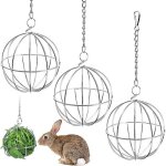 3pcs pet herbe boule de foin en acier inoxydable pour lapinsuspendu distributeur de balles cadre dherbe ...