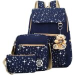Cartable fille sac  dos etoile ours - bleu fonc - set de 3 pices