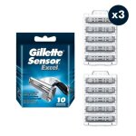 Lames de rasoir - gillette - sensor excel - 3x10 - pour homme - rasage de prs