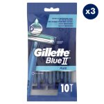 Rasoirs jetables - gillette - blue ii plus - 3x10 - pour homme - utilisation sur peau humide