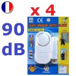 4 alarmes de s�curit� pour porte et fen�tre - 90 db - piles incluses - antivol