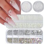 4 bo�tes flatback perles strass ongle nail art cristal demi bijoux ongles nail art deco ongle