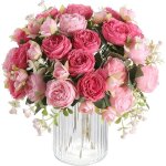 4 bouquets de pivoines artificielles roses fleurs en soie bouquets de pivoines pour d�coration de double ...