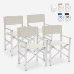 4 chaises de plage pliables portables textil�ne aluminium regista gold - gris