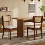 4 chaises salle � manger lin noyer bois dossier rotin confortables respirantes moderne salon caf�s lin ...