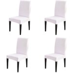 4 housse de chaise blanche extensible lot housse de chaise de salle a manger (blanc)[a866]