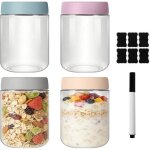 4 overnight oats jar 500ml pot overnight oat verre bocaux en verre r�utilisables avec couvercles � vis ...