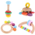 4 pices jouet montessori hochet en bois tenir hochet cadeau pour bb
