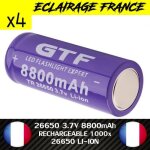 4 piles batterie accu 26650 3. 7v 8800mah li - ion rechargeable 1000 fois battery violet