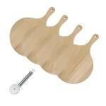 4 planches � pizza et tarte flamb�e en bois 30 cm et roulette � pizza en inox fackelmann