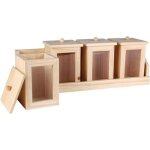 4 pots � �pices en bois et vitr�es sur plateau en bois