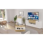 444216 fmd meuble tv - hi - fi 182x33x702 cm blanc et chne artisanal