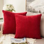 45�45cm - lot de 2 housses de coussin de no�l 45 x 45 cm en velours c�tel� rouge doux carr�es et d�coratives ...