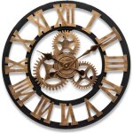 Horloge murale 3d r�tro en bois et m�tal - marque - mod�le - 45cm - noir et dor�
