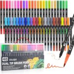 48 feutres acryliques coloriage adulte double pointe (fine / pinceau) avec malette pour dessin manga ...