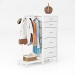 4en1 porte - manteau multifonction avec portant 4 crochets 1 �tag�re et 5 tiroirs meuble de rangement ...
