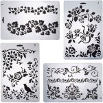 4pcs a5 pochoir en fleur dessin pochoir mod�les de peinture r�utilisables pour journal mural fleurs + ...