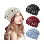 4pcs chapeau bonnet femme - xjydncg - crochet ample - coton - bleu
