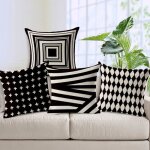 Housse de coussin gomtrique en lin noir et blanc - bureau et voiture - 45 x 45 cm