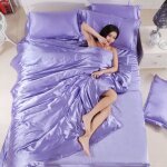 4pcs housse de couette 2 personnes parure de lit en soie 220 * 240cm violet clair