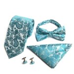 4pcs n?uds papillon cravate bleu clair jacquard paisley business avez carr de poche boutons de manchette ...