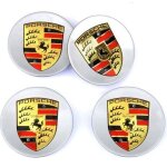 4x logo jante 76mm argent cache moyeu centre de roue embl�me pour porsche