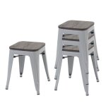 4x tabouret hwc - a73 avec si�ge en bois m�tal style industriel empilable - gris