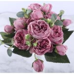 Bouquet de fleurs - ecelen - pivoine - 5 grandes ttes - 4 bourgeons - soie rose