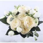 Fleurs artificielles - ecelen - pivoine - soie - rose - 5 big head + 4 bud