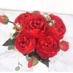 Fleurs artificielles - ecelen - pivoine - 5 grandes ttes - 4 bourgeons - soie rose