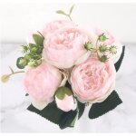 5 big head + 4 bud rose soie fleurs artificielles pivoine a9