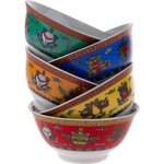 5 bols asiatiques en couleur - les 8 symboles auspicieux bouddhistes