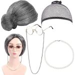 5 pcs kit de deguisement grand mere vieille dame dguisement accessoire avec perruque cap perruque grand ...