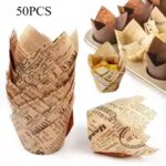 50 caissettes muffins tulipe - style journal - moules cupcakes antiadh�sifs mariage anniversaire