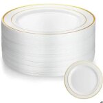 50 pi�ces assiette 18cm assiette plastique reutilisable avec bordure dor�e assiettes en plastique blanc ...