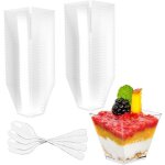 50 pièces gobelets à dessert avec cuillères plastiqueverrines réutilisables transparents carrés pour ... 50 pièces gobelets à dessert avec cuillères plastiqueverrines réutilisables transparents carrés pour ...