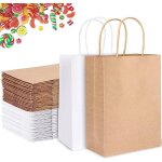 50 x petits sacs en papier kraft brun et blanc avec poign�es 18x8x22cmsacs - cadeau anniversaire