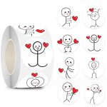 500pcs etiquette autocollante coeur rouge bonhomme allumette sticker adh�sif 25cm amour remerciement ...