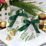 50pcs bo�tes drag�es mariage bapt�me communion avec uban bo�te cadeau motif feuille verte 8x4x10cm sachet ...