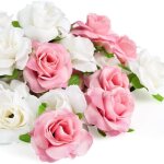 Roses artificielles - non spcifi - 50pcs - toucher rel - blanc et rose - 4cm