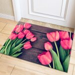 50x80cm paillasson dentree tapis de porte marron motif tulipe rouge fleurs antiderapant style moderne ...