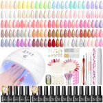 58pcs kit vernis semi permanent complet 40 pcs vernis gel uv ongle nude rose blanc rouge vert gris avec ...