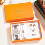 5pcs / set coffret montre femme fille - parure de bijoux montre � quartz collier bracelet bague boucles ...